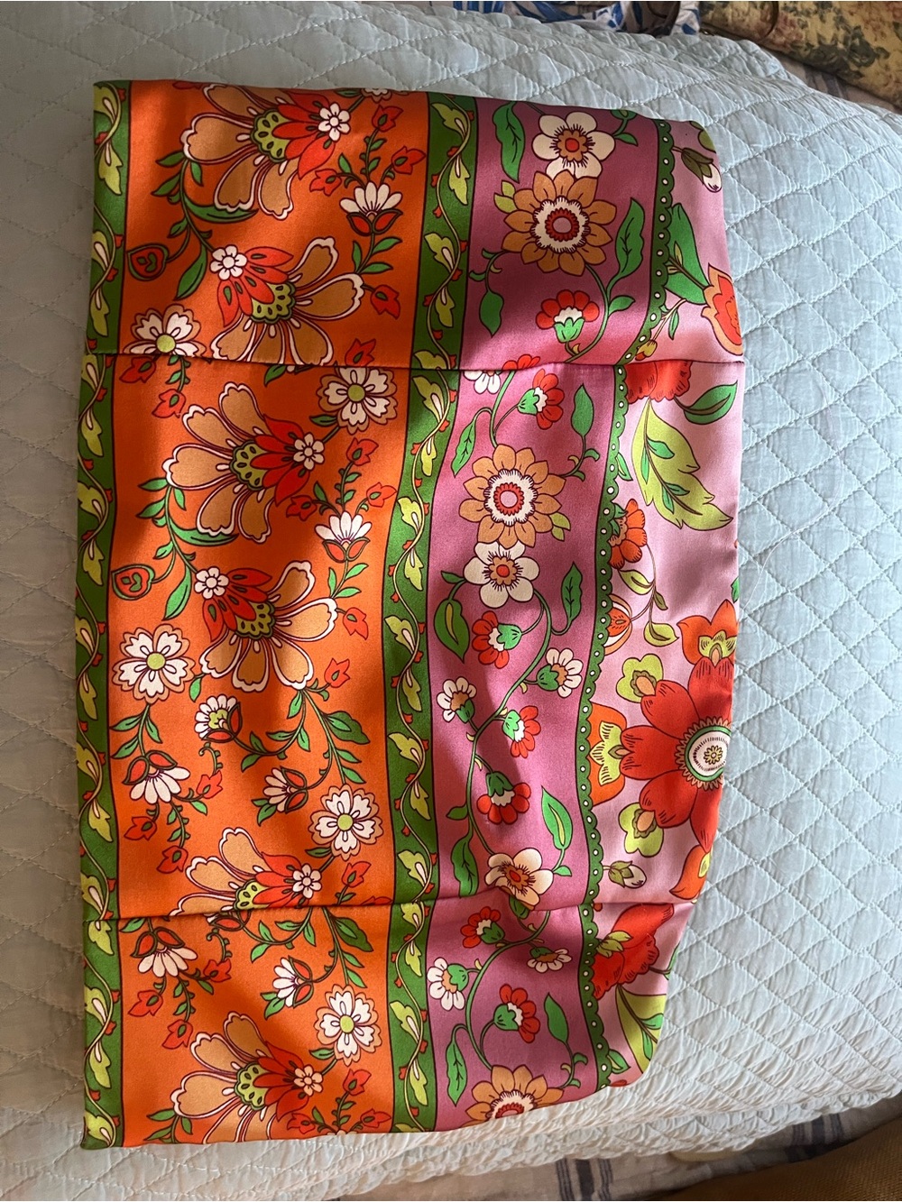Floral Stripe Wide-Leg Pants with Strapless Top - Orange & Pink & Purple - Picture 5 of 7